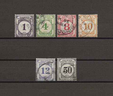 MALAYA/POSTAL UNION 1936/38 SG D1/6 USED Cat £20