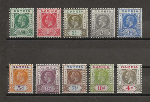 GAMBIA 1921/22 SG 108/117 MINT Cat £110