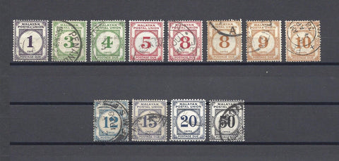 MALAYA/POSTAL UNION 1936/49 SG D2/6, D7/13 USED Cat £115