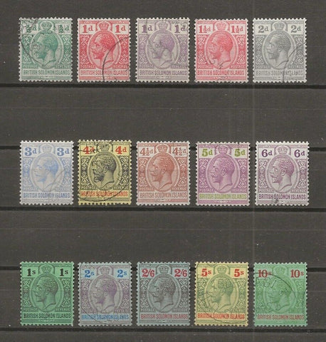 BRITISH SOLOMON ISLANDS 1922/31 SG 39/52 USED Cat £450. CERT