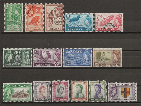 SARAWAK 1955/59 SG 188/202 USED Cat £30