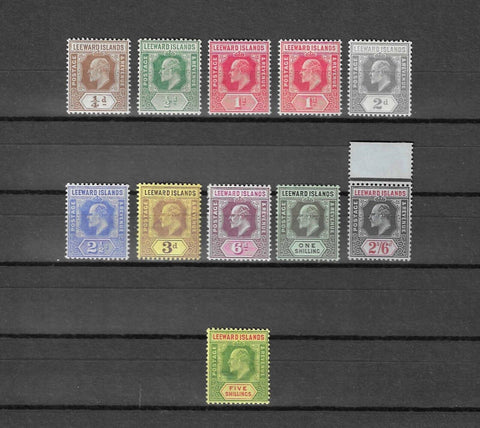 LEEWARD ISLANDS 1907/11 SG 36/45 + 38b MINT £178