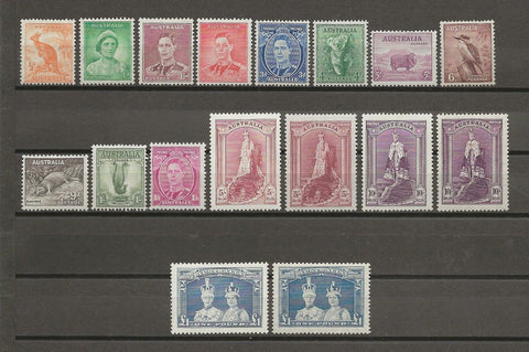 AUSTRALIA 1937/49 SG 164/78, 176a/78a MINT Cat £398