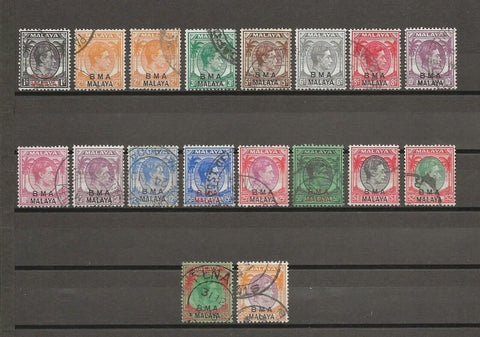 MALAYA/BMA 1945/48 SG 1/18 + Shades USED Cat £188