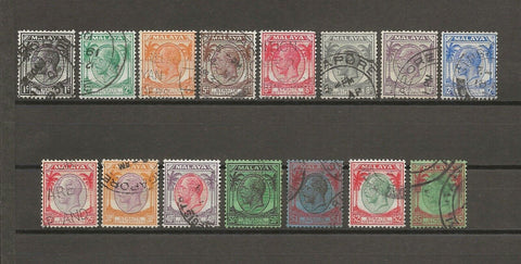 MALAYA/STRAITS SETTLEMENTS 1936/37 SG 260/74 USED Cat £38