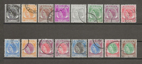 MALAYA/MALACCA 1954/57 SG 23/38 USED Cat £120