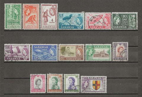 SARAWAK 1955/59 SG 188/202 USED Cat £30